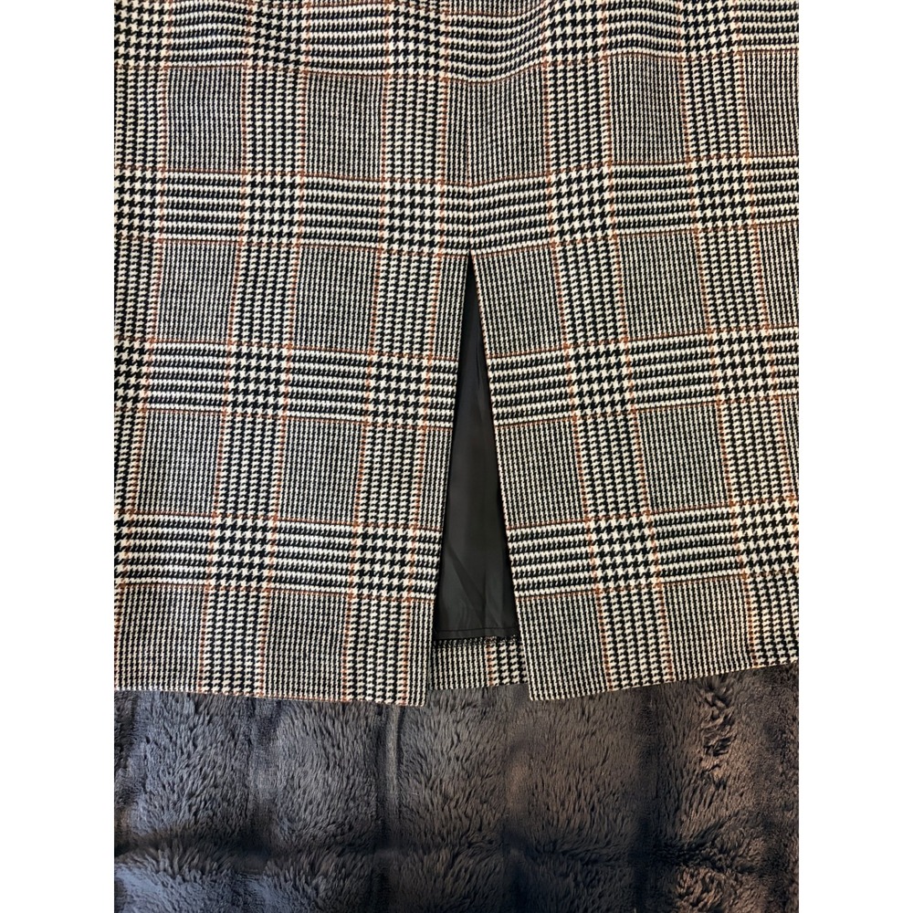 H&M Pencil Skirt 14 Black Tan Glen Plaid Midi Back Vent Academic Dark Academia - Picture 8 of 12